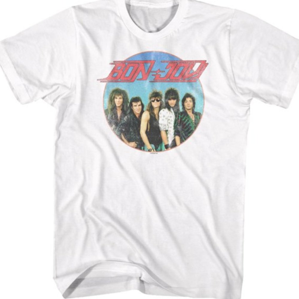 Bon Jovi Rock Band Vintage Band Group Shot Adult T
